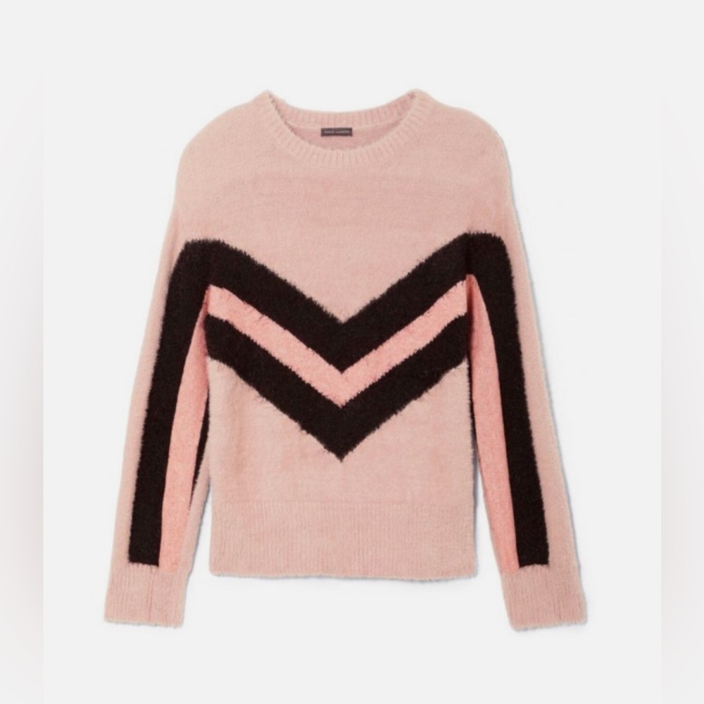 Vince Camuto Pink and Black Chevron Sweater 100% cashmere